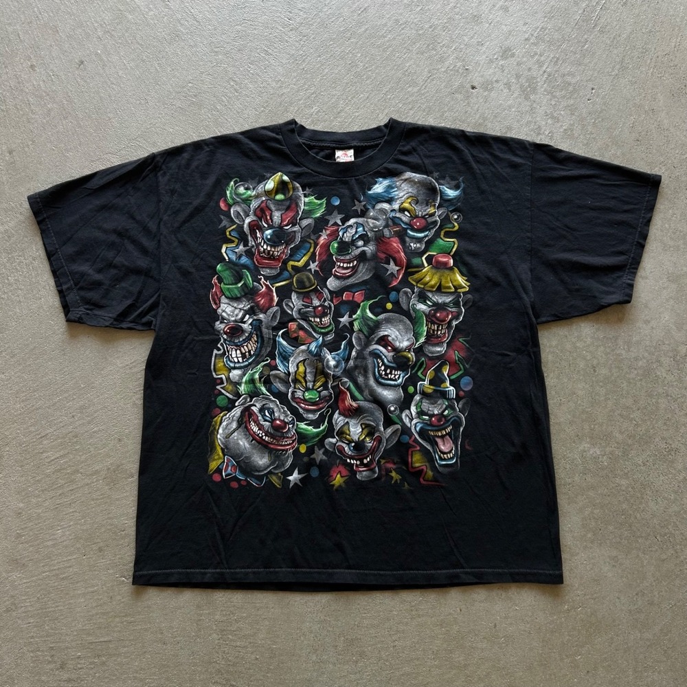 Vintage Y2K Clown Pile Shirt Size 2XL Black Horror Creepy Cyber‎ Grunge Emo